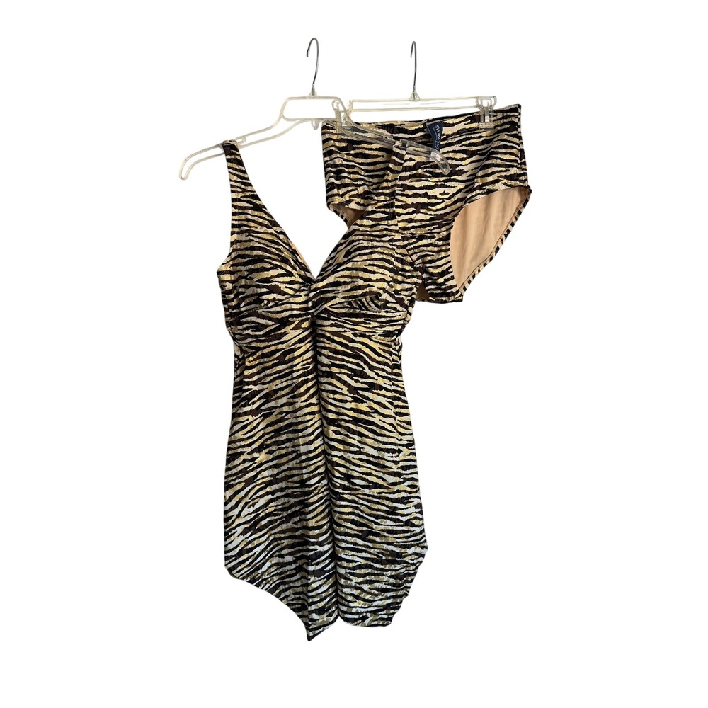 Swim365 Swimsuits For All Gold Animal Print Swim Dress Tankini Set 2PC Size 16